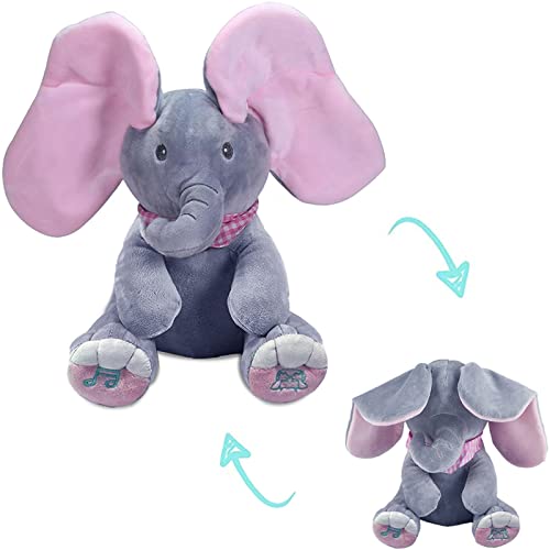 Image of OMGOD Peek a Boo Elephant Stuffed Animals, Infant Toys, Plush Toy for Baby Girls Hide-and-Seek Game Toy Singing Interactive Musical Toys, Great Gift for 6 Month 1+ Year Girls Moving Ears Bear Doll-12