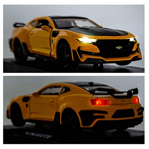 Image of BDTCTK Bumblebee Car Model Toy 1 /32 Zinc Alloy Casting Pull Back Car Sound and Light Toys for Kids Boy Girl Gift (Yellow)