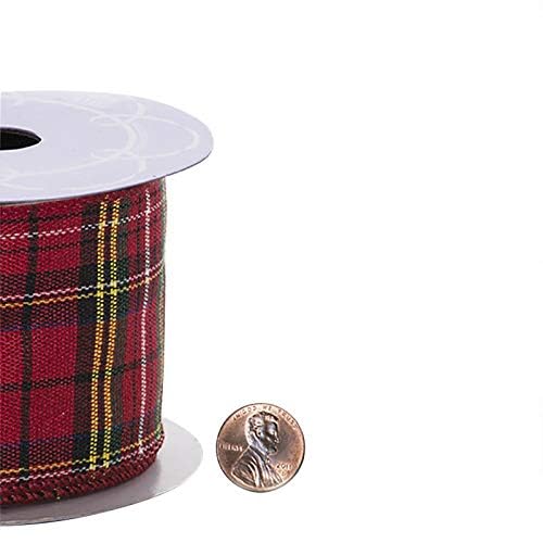 Image of Holiday Wired Christmas Tree Ribbon - 2 1 /2 inch x 10 Yards, Red & Yellow Plaid, Wreath, Tree Decoration, Gift Wrapping, Presents, Bow, Garland, Holiday, Tartan