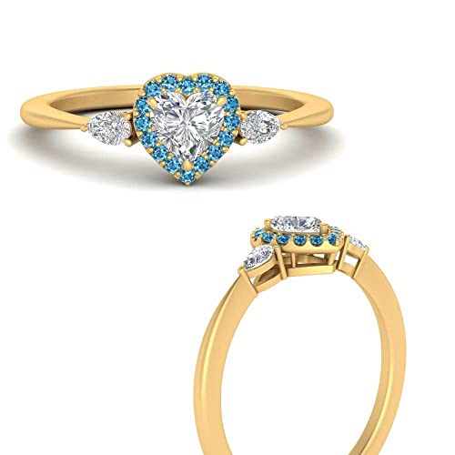 Image of 55Carat Choose Your Gemstone Halo Pear Accent Diamond CZ Ring Yellow Gold Plated Heart Shape Petite Engagement Rings Everyday Jewelry Wedding Jewelry Handmade Gifts for Wife US Size 4 to 12