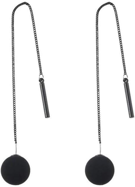 Black Pearl Ball Threader Tassel Dangle Earrings Matte Bead Simple Fashion Earrings for Women
