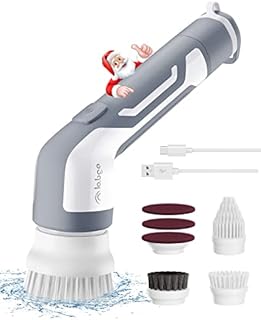 LABIGO Electric Spin Scrubber, Cordless Spin Scrubber with 4 Replaceable Brush Heads,2 Adjustable Speeds, Power Cleaning Brush for Bathroom Car Tile Grill (Grey)