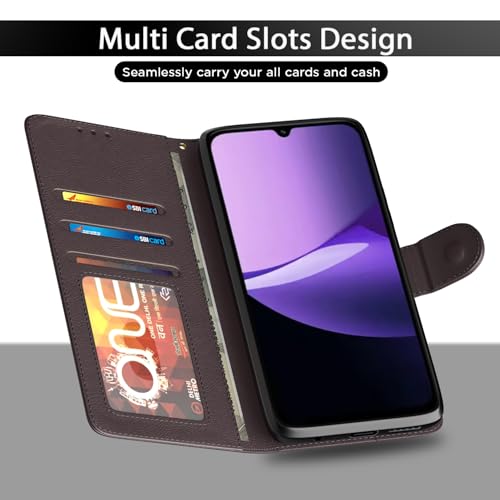 Image of Pikkme Flip Cover for Redmi 15C 5G Leather Finish | Inside TPU with Card Pockets | Wallet Stand and Shock Proof | Complete Protection Flip Case (Coffee)
