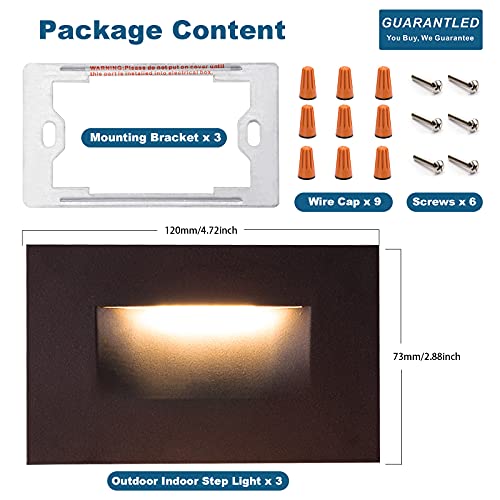 Guarantled Outdoor Step Lights 3 Pack, Stair Lights Indoor, Waterproof Led Deck Lights Hardwired Dimmable, 120V 3000K Warm White, Brown Finish Aluminum Outdoor Décor Lighting, Etl Wet Rated #TOP5