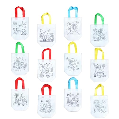Alipis Bolsa Compra Plegable, 12 Piezas de Tela No Tejida Estampados para Pintar, Gran Capacidad y Ligera, Adecuado para Práctica de Pintura en Jardín de Infancia Estilo Varios Estilos