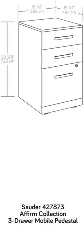 Pemberly Row Engineered Wood 3-Drawer Mobile Filing Cabinet, Hudson Elm/Brown Finish, 28.42"H x 15.55"W x 19.44"D, Locking Drawer, Hidden Casters, Office Storage Organizer for Documents and Supplies