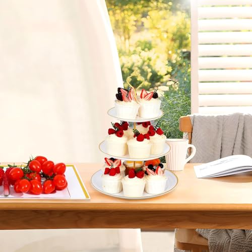 DI QIU REN 8PCS Cake Stand Set, Plastic Cupcake Stands with Gold Rim, Dessert Display Stands Set for Wedding Birthday Party Baby ShowerTea Party - Image 8