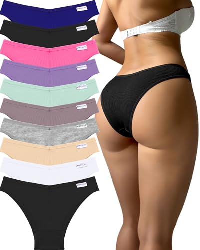 Image of FINETOO Womens Cotton Underwear Sexy Stretch Bikini Panties Low Rise Hipster Ladies Soft V-Waist Cheeky