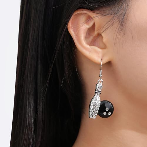 UNIFT Bowling Earrings for Women Alloy Chic Fashion Sports Style Bowling Ball with Diamonds Dangle Earrings Bowling Ball Lover Jewelry Gift, silver3
