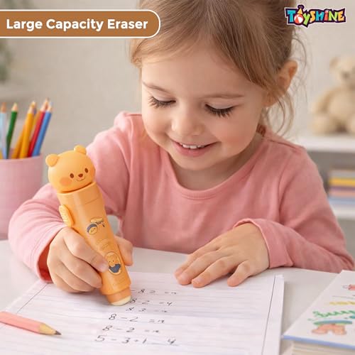 Image of Toyshine Cute Teddy Push-Pull Eraser for Kids | Cartoon Bear Design with Smooth Rubber with 1Refill Eraser | Fun School Stationery for Writing & Drawing | Ideal for School, Home Birthday Return Gifts