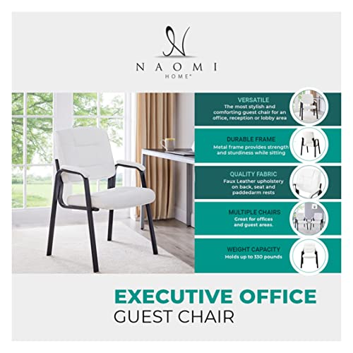 Naomi Home Conference Room Chairs, Heavy Duty Leather Executive Conference Table Chairs, Office Conference Chair, Conference Room Chair With Padded Arm Rest, Guest Chair Fixed-Back, Set Of 2 - Gray #TOP2