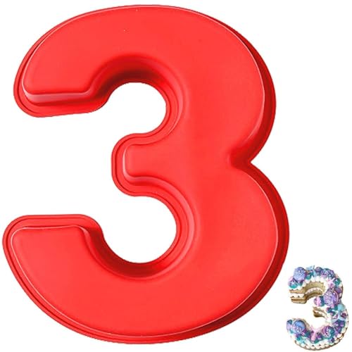 Voarge Molde de silicona con números, molde para hornear números grandes 3D Number Cake Molde para hornear número DIY cumpleaños infantil molde con números, patrón de números, fabricación de pasteles