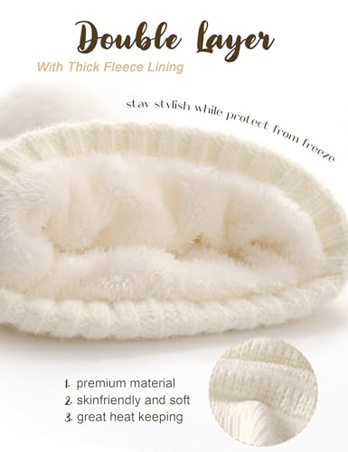 Hat Gloves Scarf Set For Women, Womens Winter Hats Fleece Lined Slouchy Beanie With Pom Scarf Thermal TouchScreen Gloves Sets3