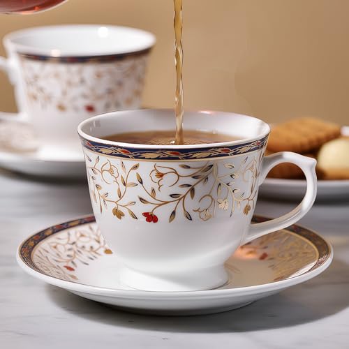 Image of U.P.C. Cup with Saucer Set of 12 Pcs | Tea /Coffee Cups | Ceramic | Microwave & Dishwasher Safe | Bone-Ash Free | Extra Strong | Super Light | Crockery Set Ideal for Daily (Cup-white-31)