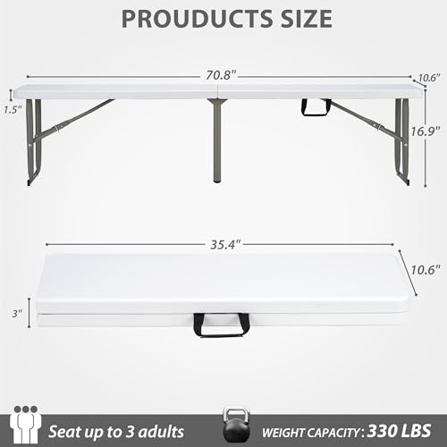 Candockway 6ft Folding Bench Handle Lock Waterproof Outdoor 2-Pack Portable by Candockway - Image 3
