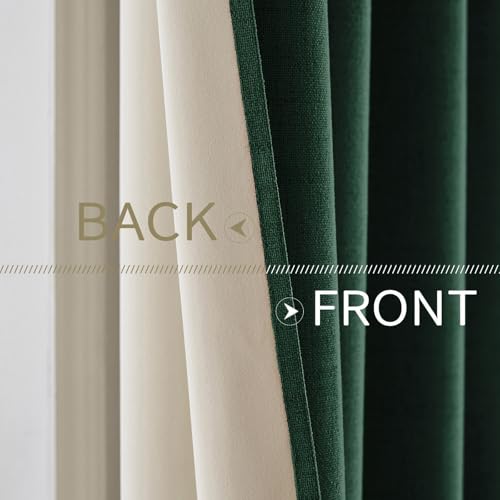 Image of MIULEE Linen Curtains for Bedroom 100% Blackout Thermal Insulated Emerald Green Grommet Room Darkening Curtains & Drapes Christmas Decor for Living Room 52 x 90 Inch (2 Panels)