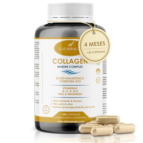 Colágeno Marino Hidrolizado con Ácido Hialurónico, Q10 y Vitaminas (Para 4 Meses) | Enriquecido con Magnesio y ZINC