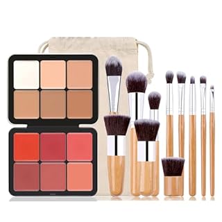 FantasyDay 6 Couleurs Makeup Fard à Joues Anti-Cernes Contouring Kit Crème Correcteur de Teint avec 11 Pinceaux Maquillage - Full Coverage Concealer Palette pour Les Cernes, Masque les Imperfections