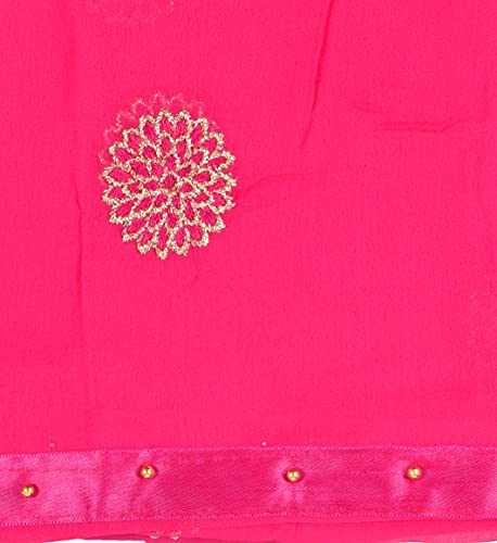 Image of YOUTHQUAKE Golden Floral Embroidery Work Chiffon Dupatta for Womens & Girls with Fancy Moti Lace