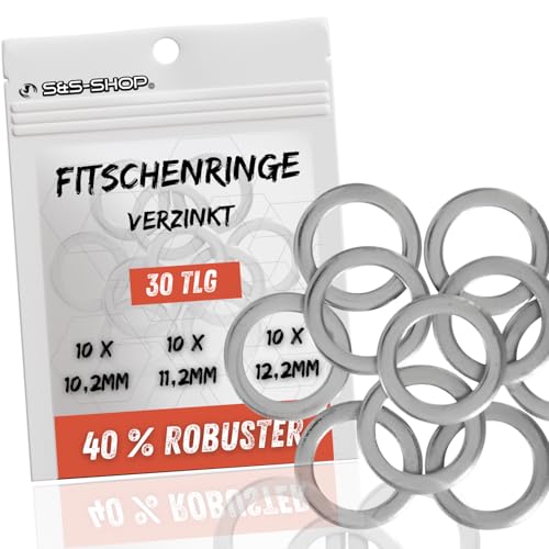 Fitschenringe - Sortiment 30 Teilig je 10x Ø 10/11/12 mm zum Anheben von Zimmertüren verzinkter Stahl Unterlegscheiben Türscharnier Distanzscheiben Türheber