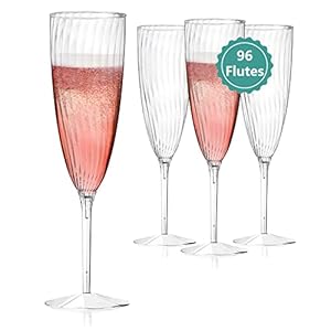 Plastic Champagne Flutes, 96 PCS Clear Plastic Wine Glasses Disposable Reusable Plastic Cocktail Cups for Home Daily Life Party Birthday Wedding Toasting Drinking Champagne(6 oz)