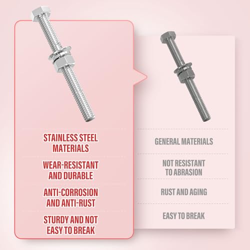 Image of 20PCS 3 /8-16 x 3-1 /2 inch 304 Stainless Steel Fully Threaded Bolt with Nut Flat & Lock Washers and Spanner