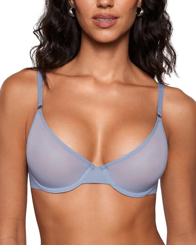 Image of INLYRIC Women's Cosnufy Sheer Balconette Bra Demi Unlined Plunge Mesh See Through Sexy Bras Underwire