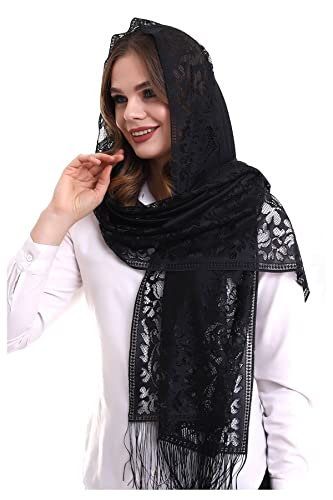 ihvan online, Lightweight Shawl for Women, Head Scarves Hijab, Soft Tulle Shawl, Head Covering Chapel Veil Lace Shawl3