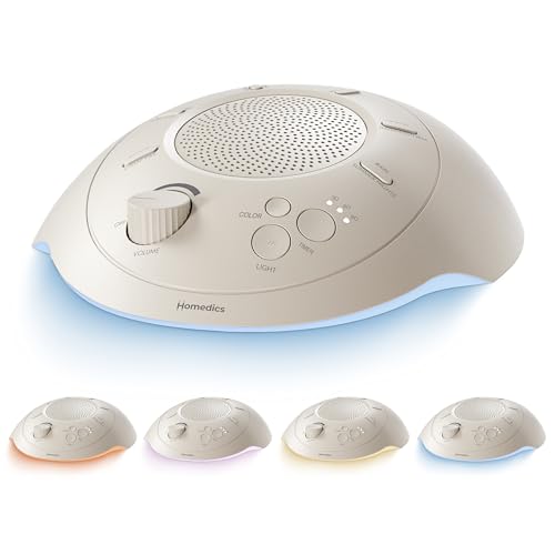 homedics sleep better portable sound machine night light12 soothing sounds including white noise rain and thunderstorm ultra-portable design auto-off timer ideal for travel amp baby sleep cream