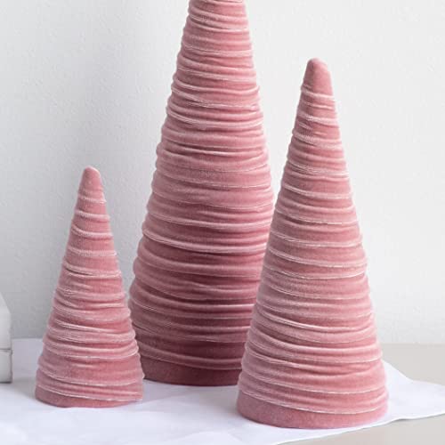 Image of Blush Velvet Trees Set of 3, Winter Mantel Accent, Coquette Room Decor, Aesthetic, Cozy Gift for, Neutral Home Accent, Valentine's (Blush)