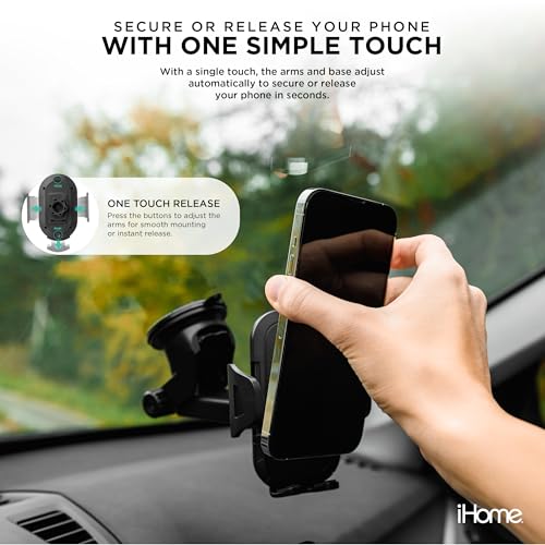 Image of iHome Car Mount, Dashboard /Windshield /Vent Mount, Swivel Neck, Silicone Grip, Adjustable Mount Arm with Suction Cup Base (Universal Car Mount)