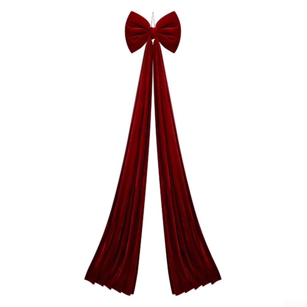 Lazo grande de Navidad, lazos grandes de terciopelo para árbol de Navidad para la temporada de vacaciones para varios ajustes de vacaciones, 15.75 x 78.77 pulgadas (rojo vino)