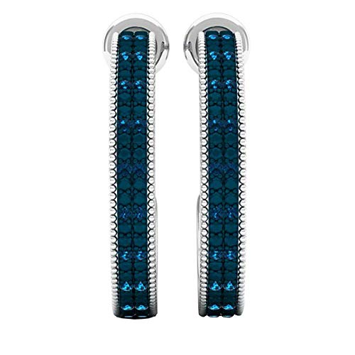 Dazzlingrock Collection 0.10 Carat (ctw) Round Blue Diamond Ladies Huggies Hoop Earrings 1/10 CT, Sterling Silver