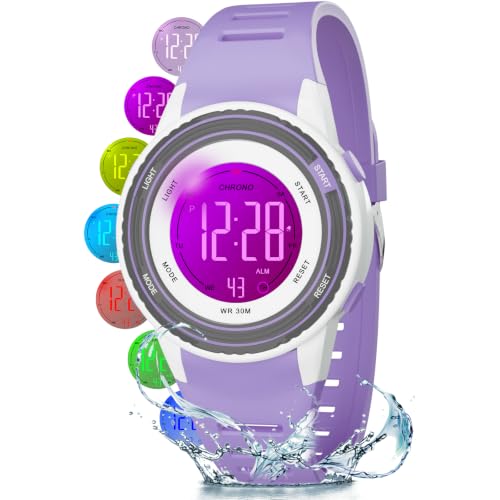 Image of Kids Digital Analog Watches for Girls Boys, 7 Color Lights Waterproof Cute Wristwatches for Kids with Alarm Stopwatch, Great Present for Girls Boys Ages 5-13