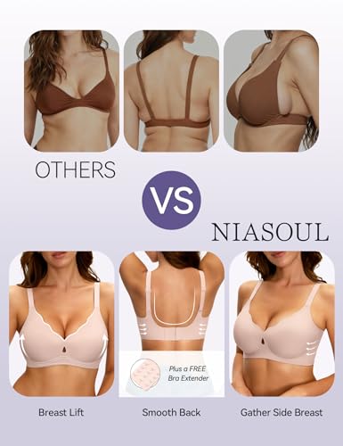 NIASOUL Wireless Bras for Women, No Underwire Seamless Push Up T-Shirt Bra - image 3