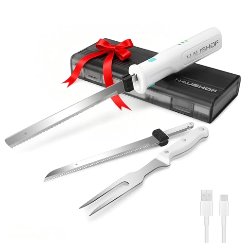 HAUSHOF Coltello Elettrico a Batteria con Coltello da Pane 18cm,