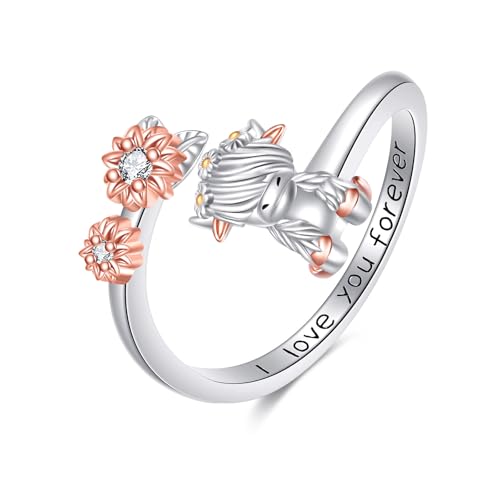 Highland Cow Ring 925 Sterling Sliver Highland Cow Rings Cute Cattle Jewellery Gifts for Women Female Mother (8)