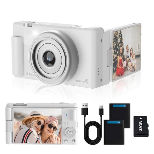 Compact Digital Camera with 270° Flip-Up Screen,Portable Selfie Camera for Photography, 64MP Resolution, 16X Zoom, and 32GB Memory Card