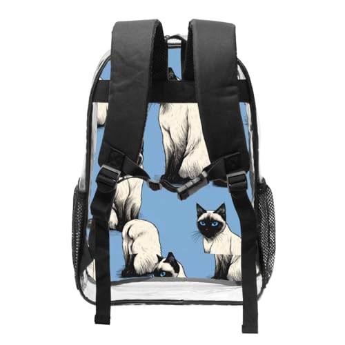 Fun cat Print Work Travel Stadium Events Transparent Backpack PVC Clear Bag Large Side Pockets2