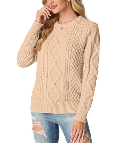 Image of GRECERELLE 2026 Womens Fall Winter Long Sleeve Casual Pullover Sweater Tops | Crewneck, Cable Knit, Chunky, Vintage Style, Anti-static(XS-2XL)
