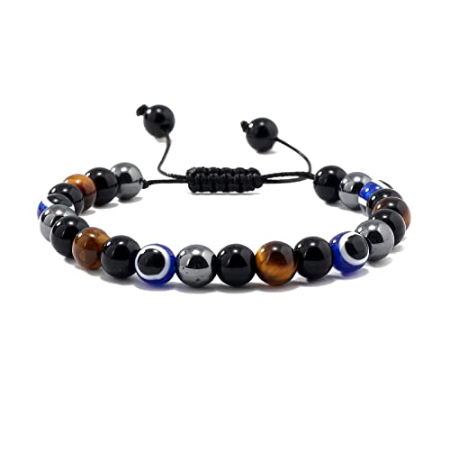 evil eye bracelets （evil eye, tigers eye,hematite, obsidian）A handmade beaded
