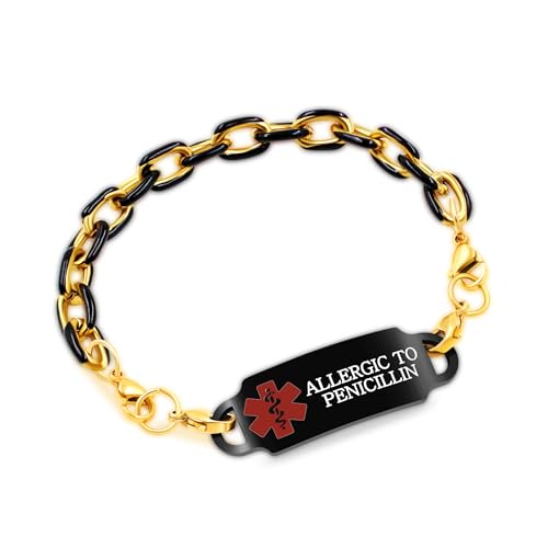 Vivaday パーソナライズゴールドステンレススチール医療アラートブレスレット 男女兼用 防水ホワイトエナメル 健康アラートブレスレット ヒップホップスタイル, スターリングシルバー, 宝石なし