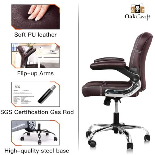 Oakcraft® Office and Study Chair Adjustable Tilt Angle and Flip-up Arms Executive Computer Desk Chair, Thick Padding for Comfort and Ergonomic... - Image 3