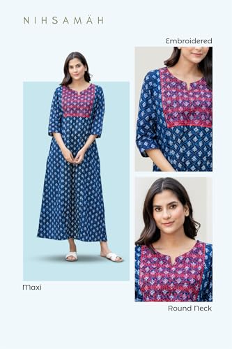 Image of NIHSAMAH Cotton Nighty for Women - Printed Stylish Night Gown, Comfortable Sleepwear Long Nightwear, Maxi