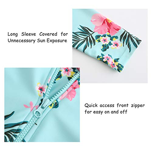 Image of Moon Tree Girls One Piece Swimsuits Long Sleeve Rash Guard Zipper Front Bathing Suit UPF 50+