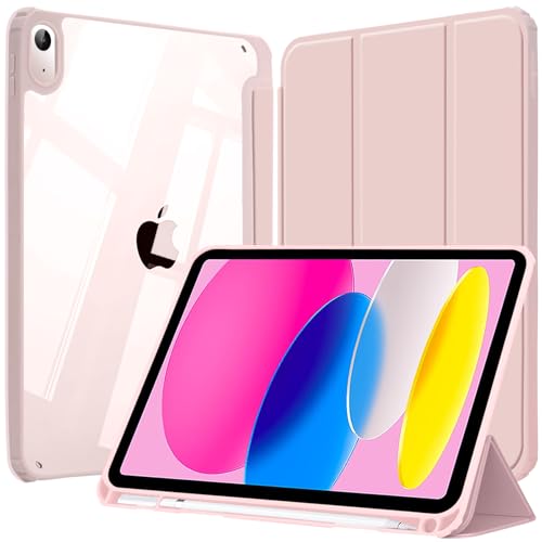 EspZanthic Funda para iPad (A16) 11.ª/10.ª Generación (2025/2022) con Ranura Especial para Lápiz y Adaptador, Clara Transparente Trasera Soporte Antigolpes Cover Tableta, 4 Rosa Bebé