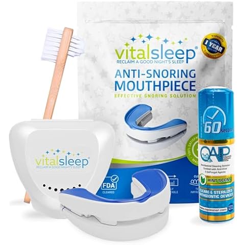 VitalSleep Anti Snoring Device + Cleaner, Men's Size Snoring Solution, Adjustable, Custom Fit Snoring Mouthpiece, USA Made Snoring Mouth Guard, Sleep Aid Device Cover
