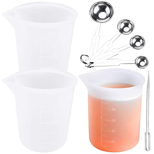 3 Pcs 100 ml Non-Stick Silicone Measuring Cup,Reusable Epoxy Resin Silicone Mixing Cups With 6 Pcs Stainless Steel Measuring Spoons Stackable and Dropper For Making Handmade Craft