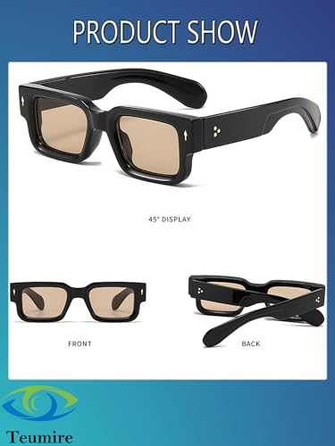 Thick Square Frame Sunglasses for Women Men Trendy Chunky Rectangle Sun Glasses Black Shades UV400 Protection4