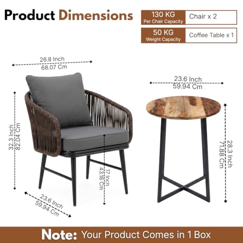 Image of DEVOKO Outdoor 3 Pieces Wicker Patio Garden Furniture Set with Weather Resistant Rattan & Rust Proof Metal Frame Water repllent Cushions(Dark Brown & Dark Grey)